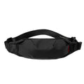 Black Oxford cloth waist pack showing multiple internal pockets including phone and ID compartments