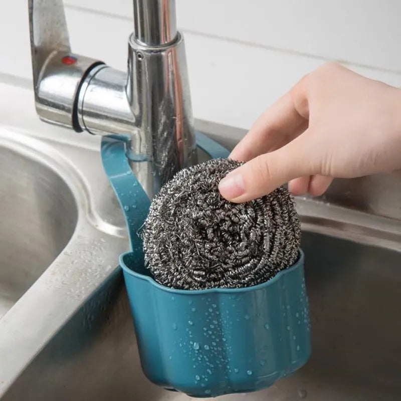 Nordic style plastic sink drain basket in dark blue measuring 20x10x7.5cm