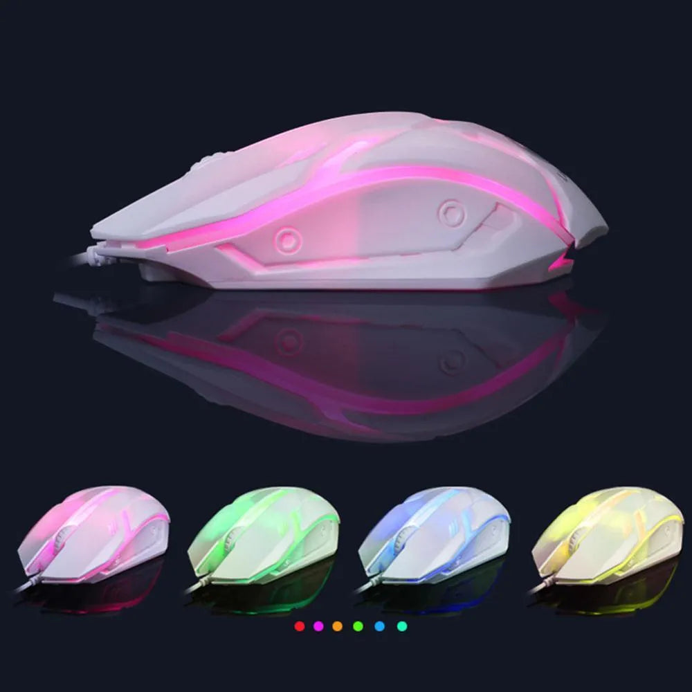 GTX300 black and white wired gaming keyboard and mouse set with colourful backlit keys on desk.