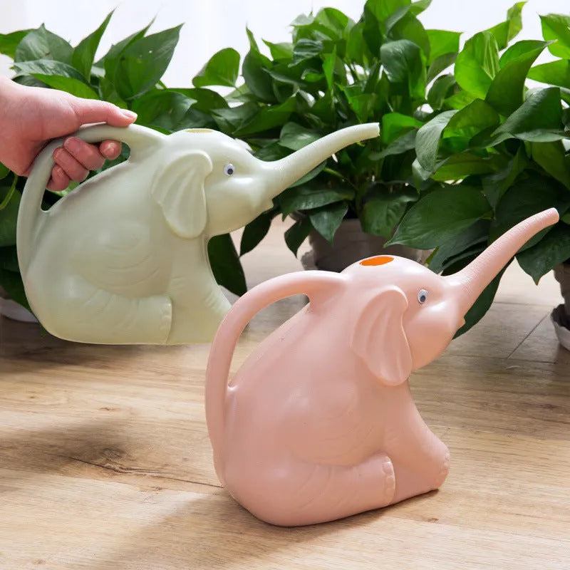 Pink elephant-shaped watering can with long nozzle and child-friendly handle for garden watering