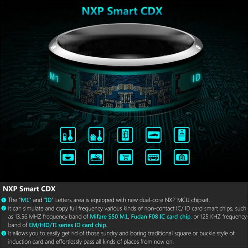 Black4 NFC finger ring for Android devices with sizes 8 to 12