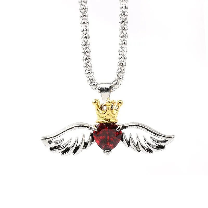 Men's vintage black widow spider pendant necklace with red crystal detail on zinc alloy link chain