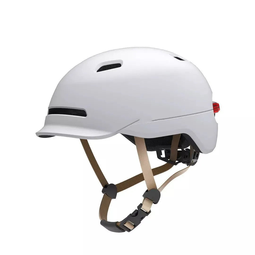 Urban Light Riding Intelligent Helmet in white on a background, side view showing EPS+PC shell construction