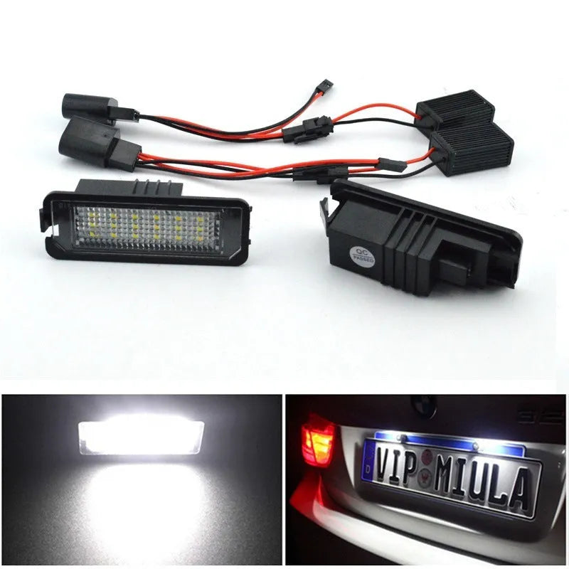 Volkswagen LED license plate light with 24 SMD 3528 LEDs producing 8000K white light
