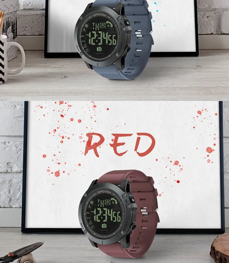 Fitness sports waterproof round electronic watch with step counter and PU strap on wrist, black colour