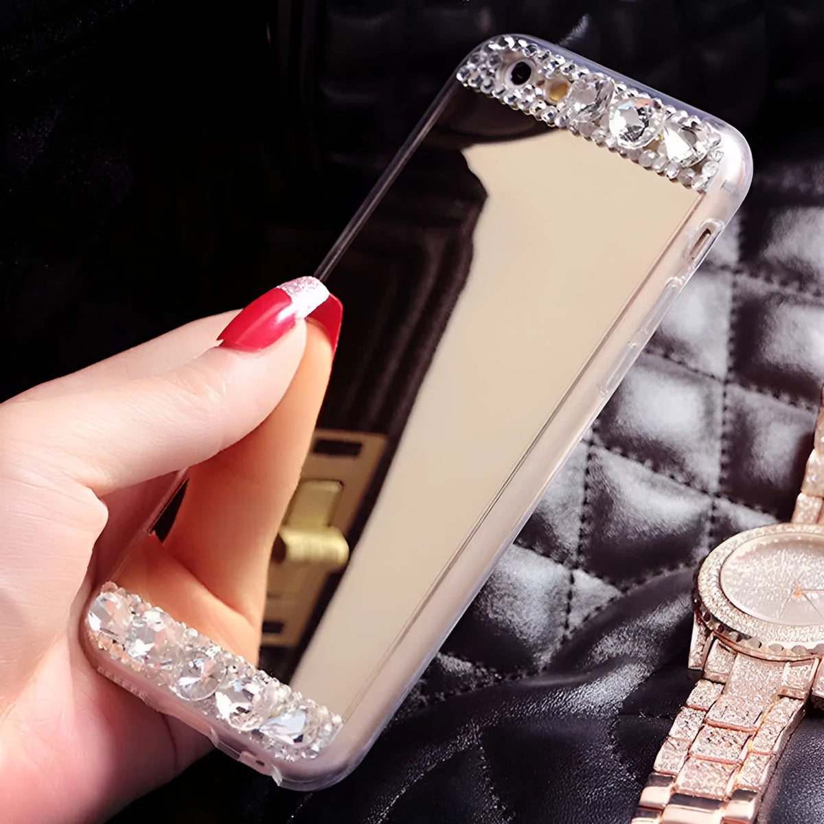 Rhinestone detailing on a gold silicone back cover for Huawei mobile phones