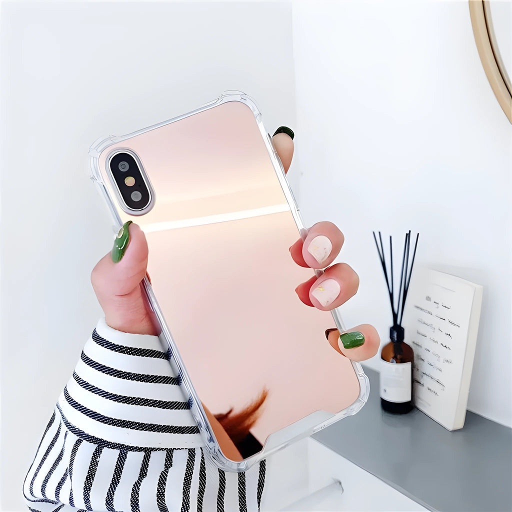 Clear mirror finish TPU protective case for iPhone on a table