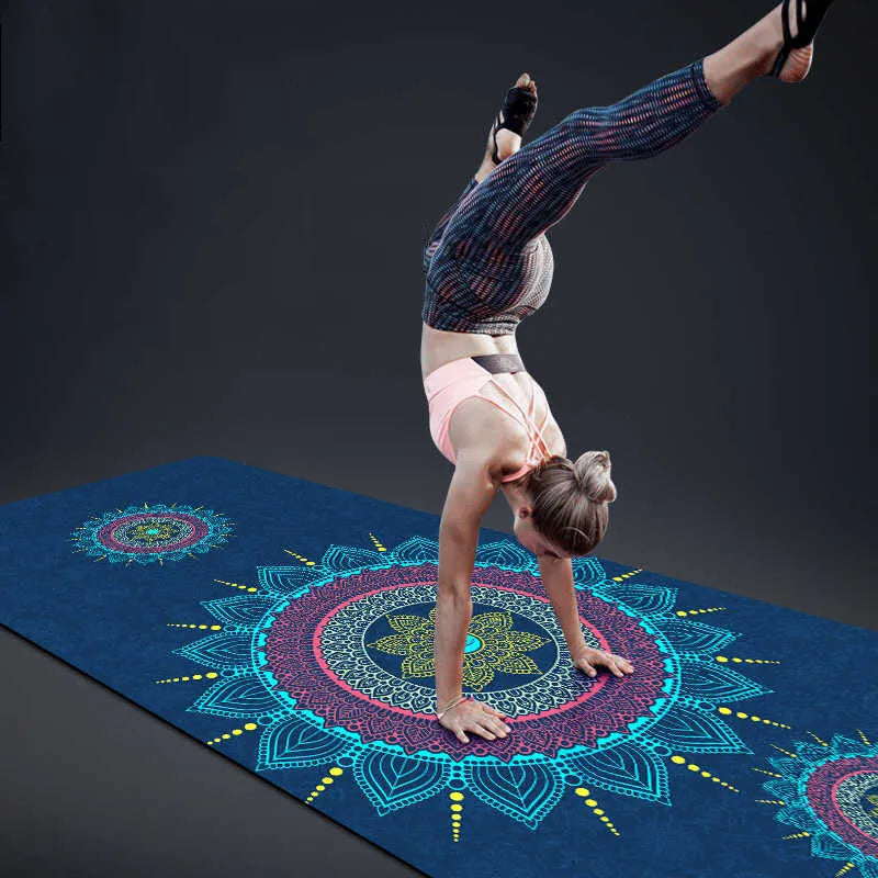 Non-slip yoga mat with TPE suede surface and geometric pattern, 183x80cm, 6mm thick
