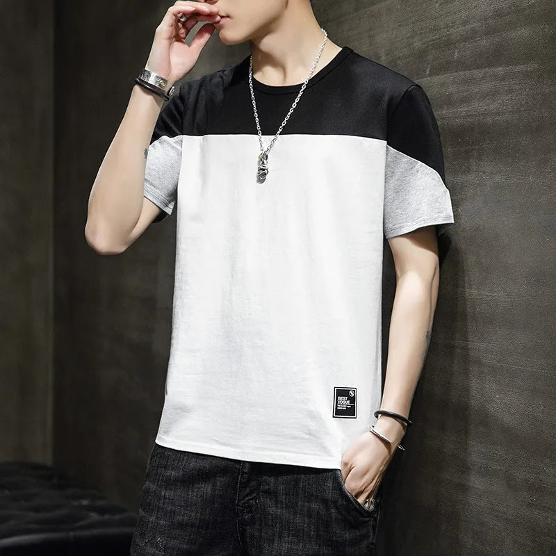Men's 100% cotton casual T-shirt with round neck and short sleeves in black and grey colours