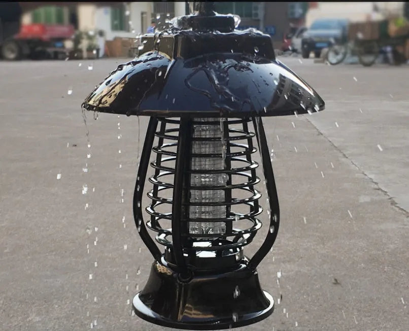 Black solar mosquito lamp with solar panel and LED lights for garden outdoor insect control