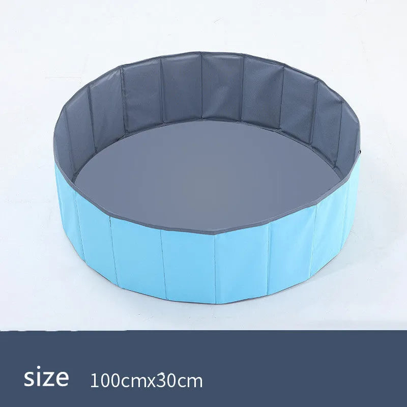 Large kids foldable indoor ball pit pool in Oxford cloth, 100x30cm, blue colour, set up in a playroom