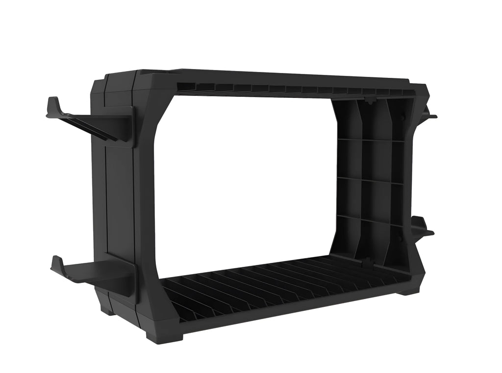 Black ABS plastic game disc and controller storage holder for PS5 and Xbox Series X consoles