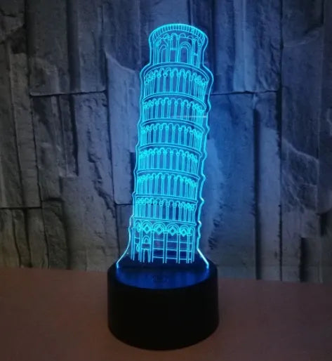 3D Leaning Tower of Pisa nightlight with layered acrylic design and LED illumination
