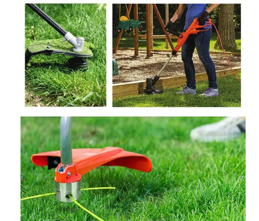 Silver aluminium grass head with four light yellow square grass rope strands and installation wrench
