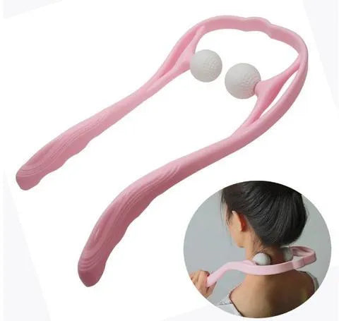 Plastic pressure point therapy neck massager with hand roller in pink, blue, or green colour options