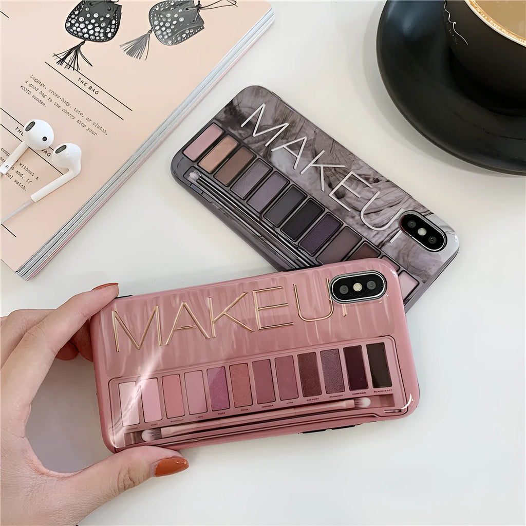 Silicone phone case with textured eye shadow design for iPhone, shown in flesh colour.