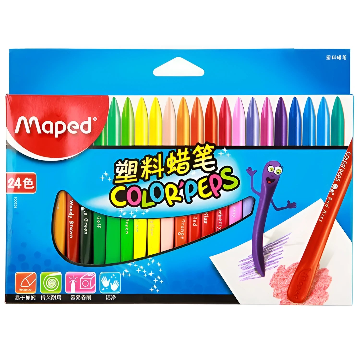 24 colour plastic crayons in a carton pack 128mm long