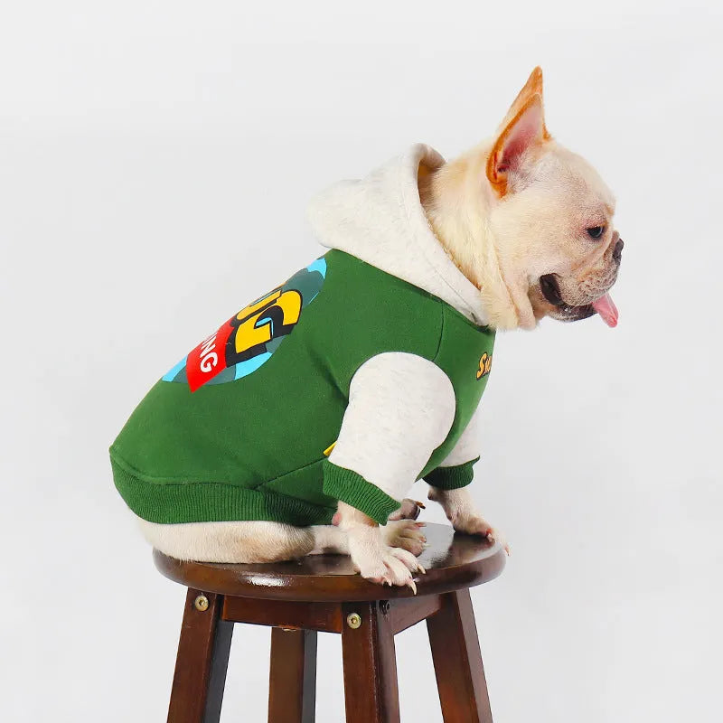 Green cotton dog coat for large breeds in sizes L, XL, 2XL, 3XL, and 4XL