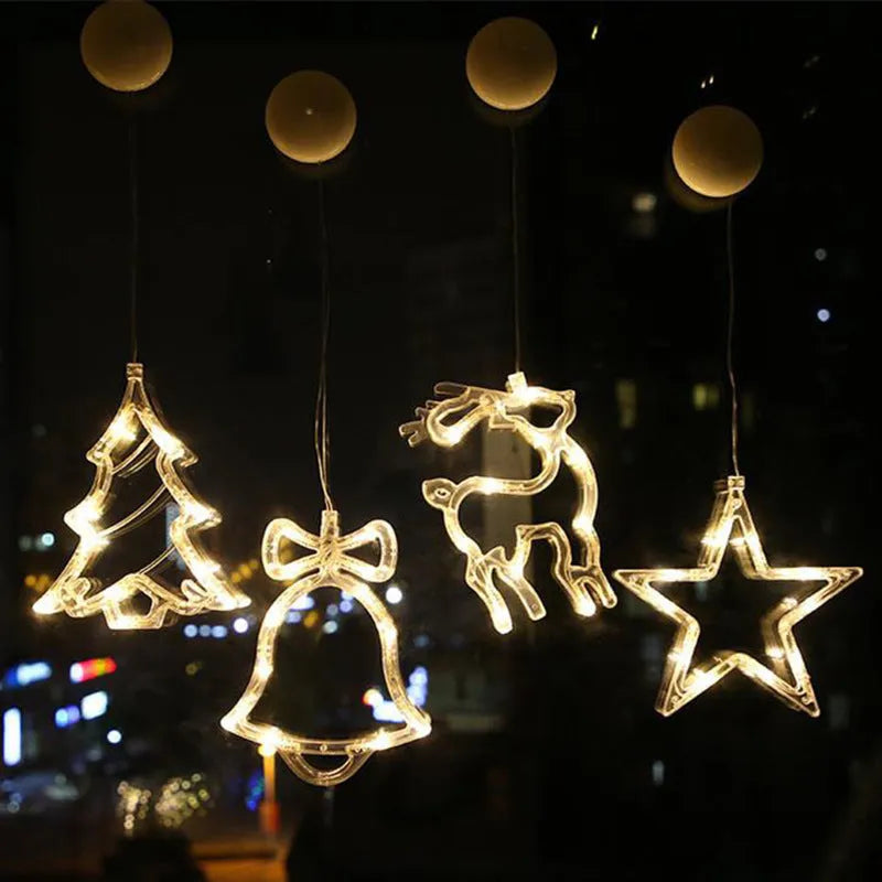 Christmas LED suction cup light featuring a Santa Claus shape on a window, with 10 warm white LED beads