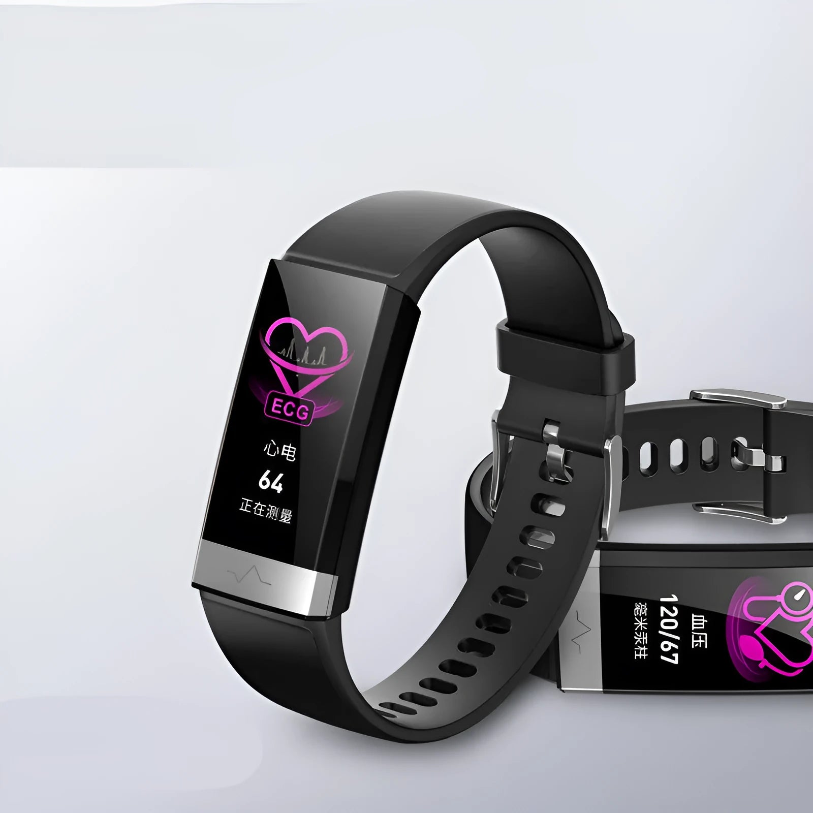 V19 smart bracelet with touchscreen display on TPU wrist strap showing health metrics