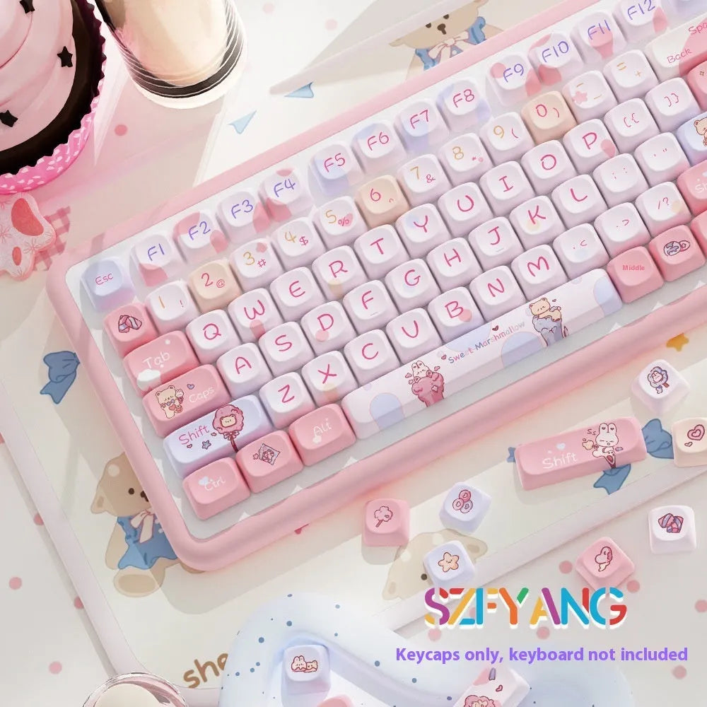 Sweet Cotton Candy coloured PBT keycap set for mechanical keyboards showing pink and blue design