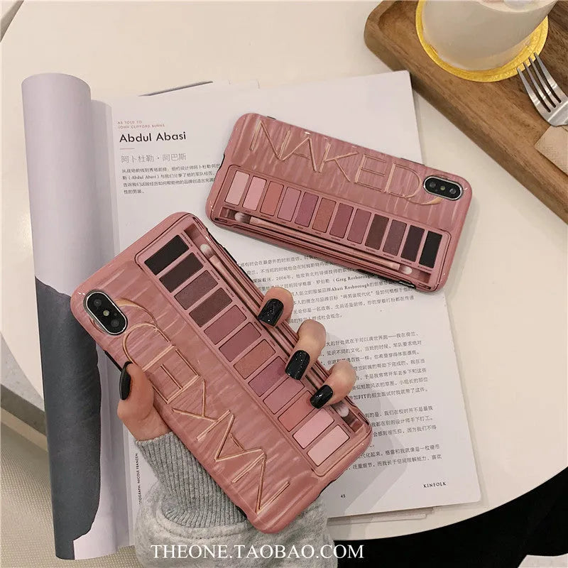Silicone phone case with textured eye shadow design for iPhone, shown in flesh colour.