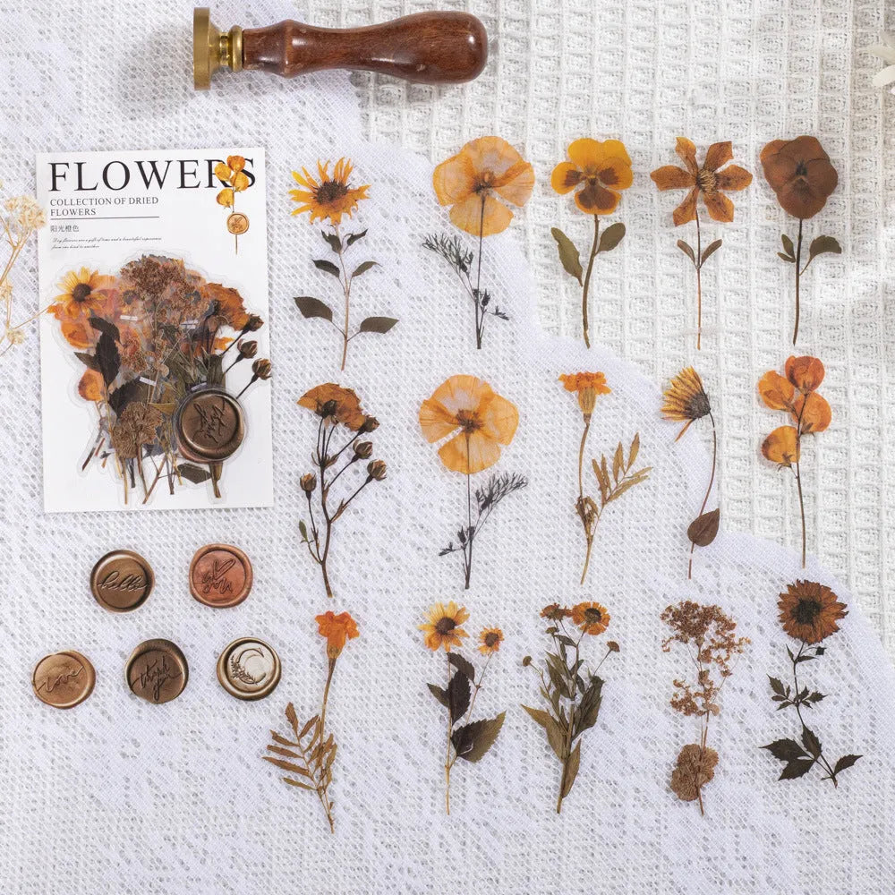 Dried flowers journal stickers pack with 40 PET sheets in eight colour variations