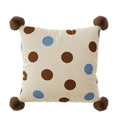 Cartoon animal print decorative cushion pillow on a sofa in blue, brown, or white.