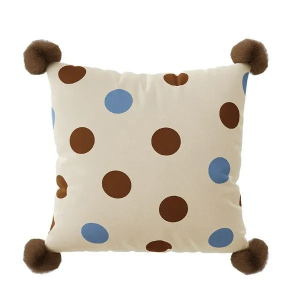 Cartoon animal print decorative cushion pillow on a sofa in blue, brown, or white.
