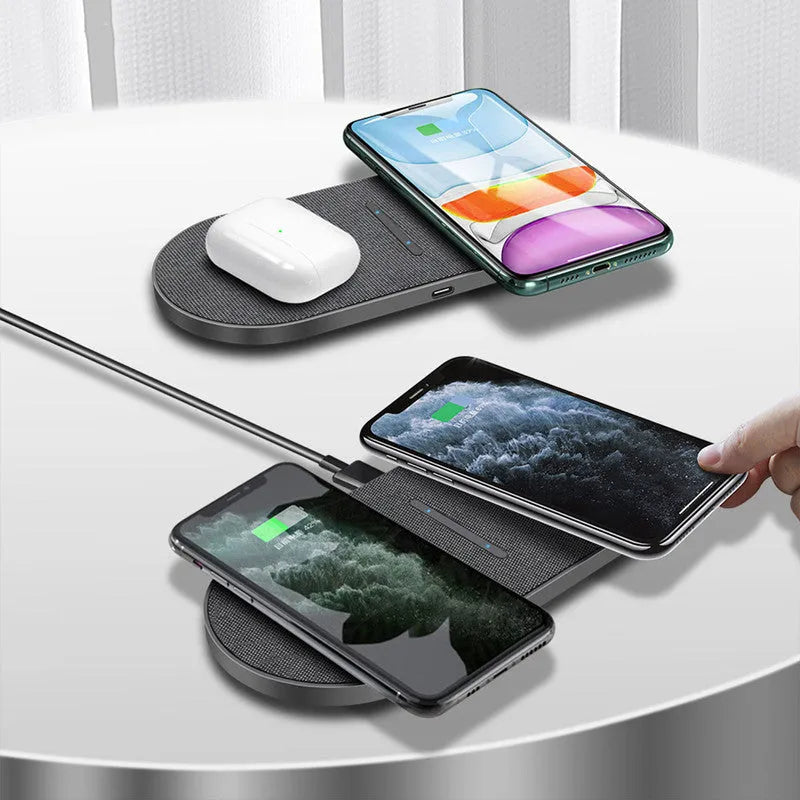 Black wireless charging pad pair with LED indicator lights and Type-C USB port