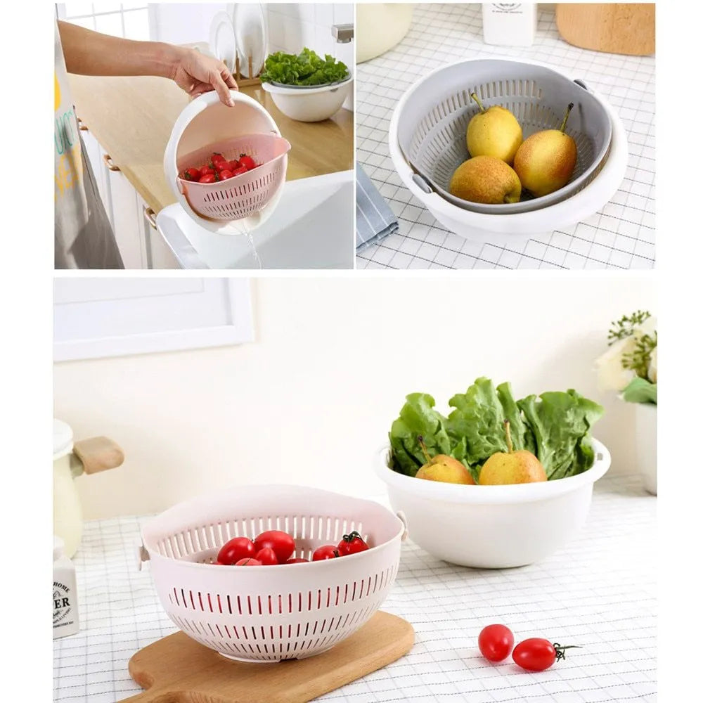 Detachable double-layer PP drain basket, 23 x 23 x 10.5 cm, for fruit, vegetables and rice noodles