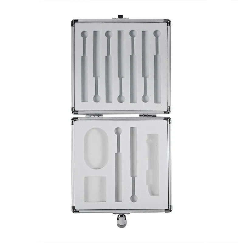 Silver aluminium soldering iron storage case with carrying handle showing compact dimensions