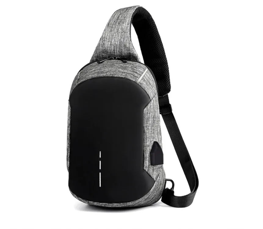 Waterproof Oxford cloth chest bag in dark blue with zipper opening and adjustable strap