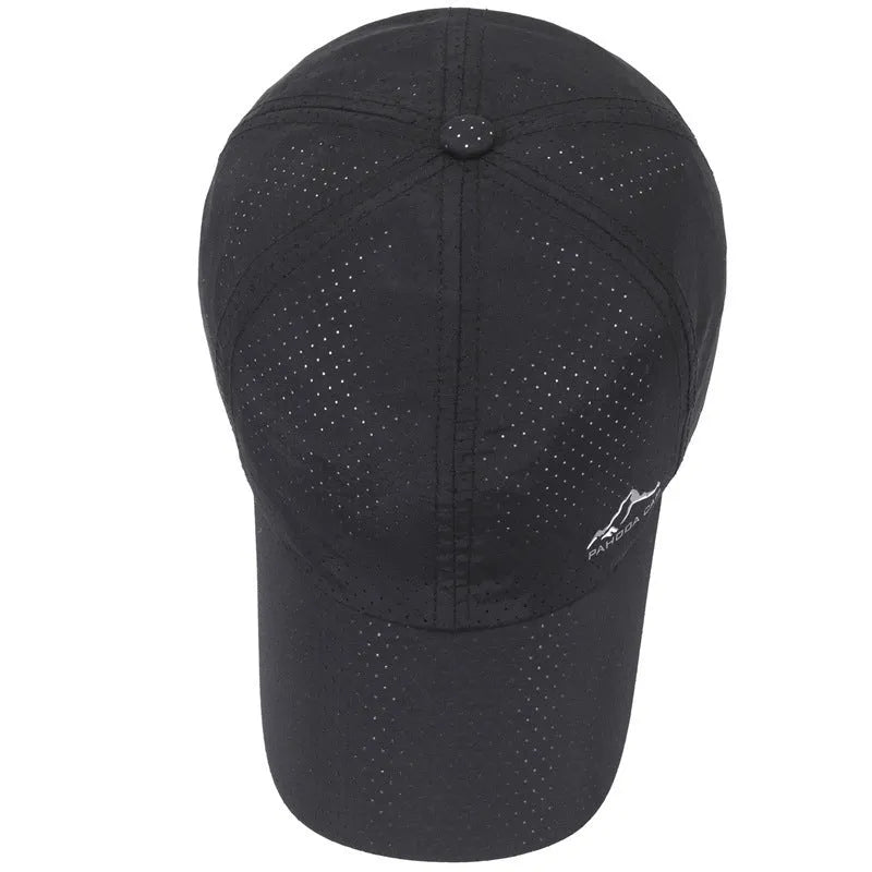 Adjustable polyester baseball cap with dome crown on a white background.