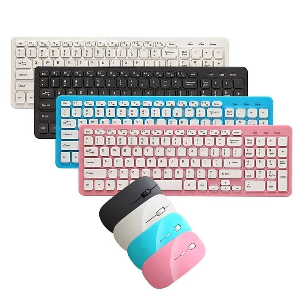 Wireless keyboard and mouse set showing black keyboard with chocolate keycaps and matching mouse with DPI button