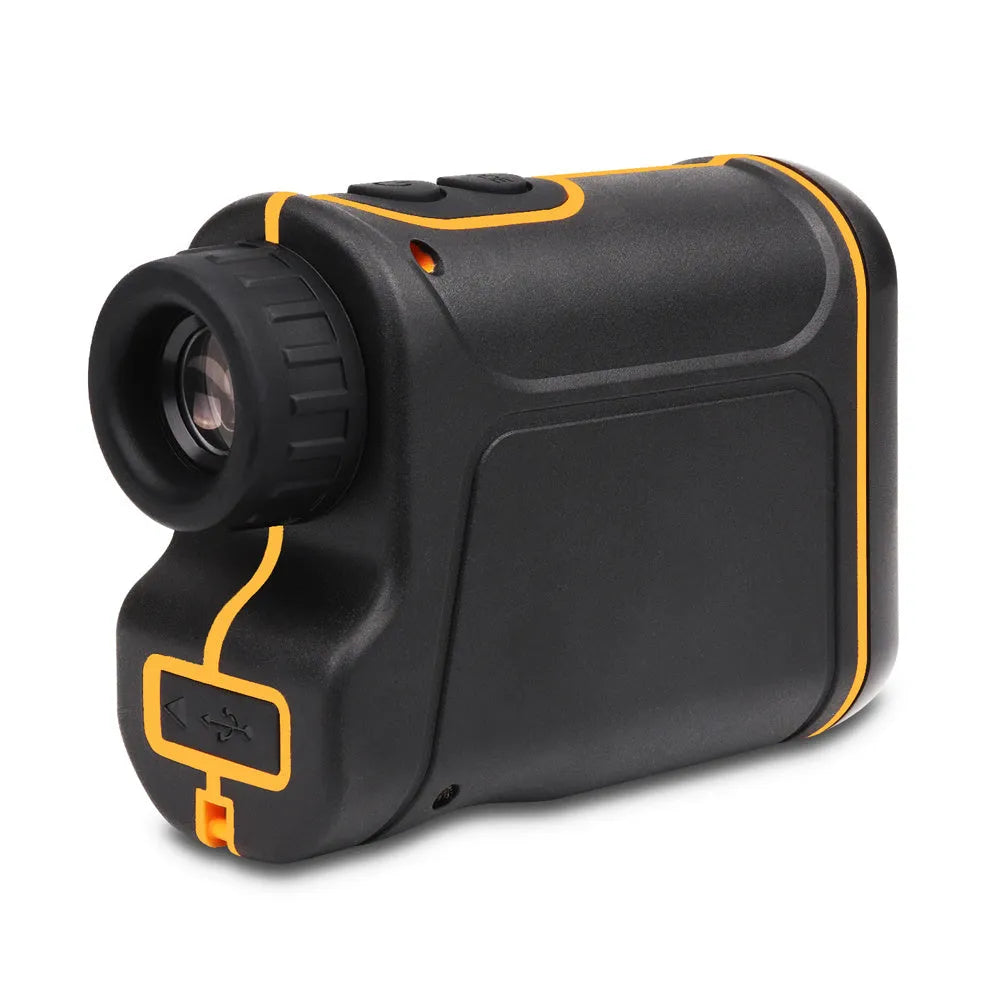 SW series handheld golf laser rangefinder showing compact black design on golf course.