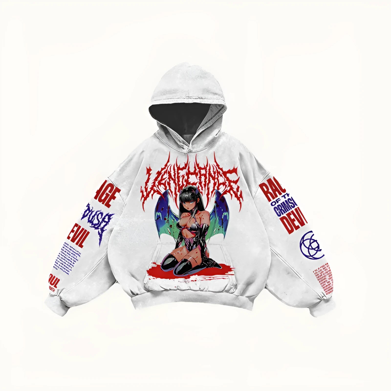 Men's printed hooded loose retro sweatshirt in black, long sleeve pullover style