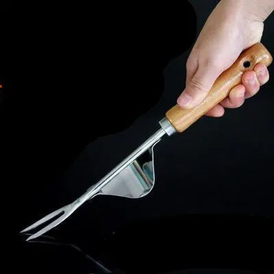 Aluminum alloy and wooden handle weeding tools set in yellow and black with rubber grip for garden use