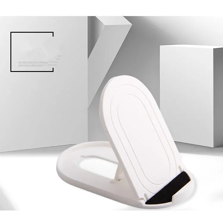 Plastic mobile phone stand in six colour options showing bracket design for desk use
