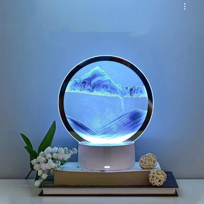 Creative decompression quicksand painting small USB night lamp in blue with moving sand, 160x185mm