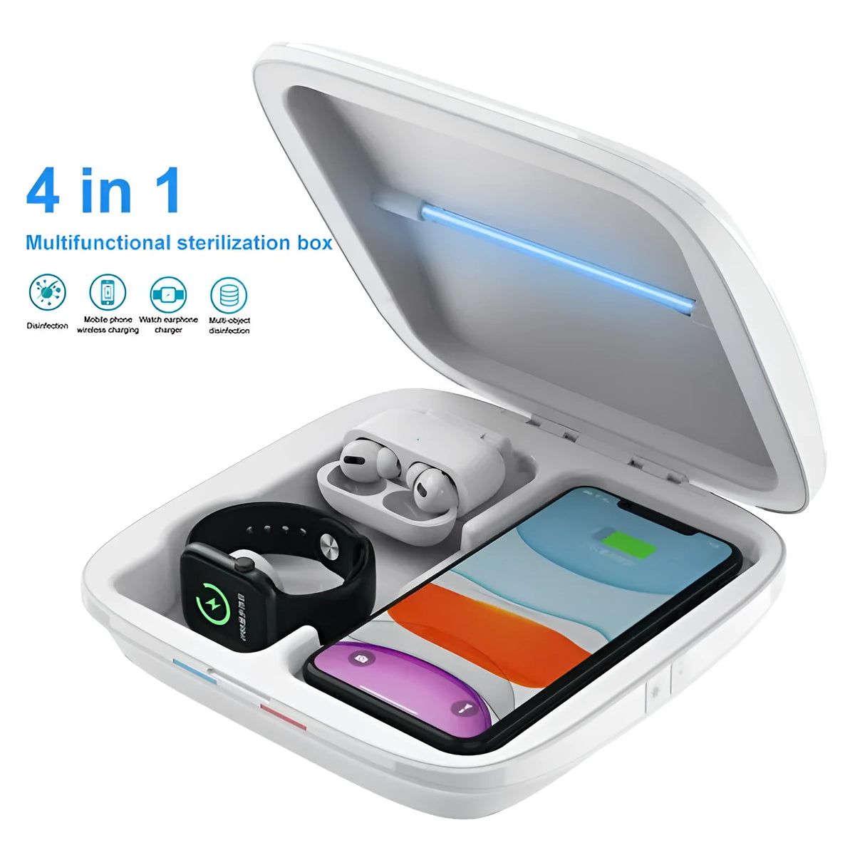 White USB-powered disinfection box with mechanical switch and remote control