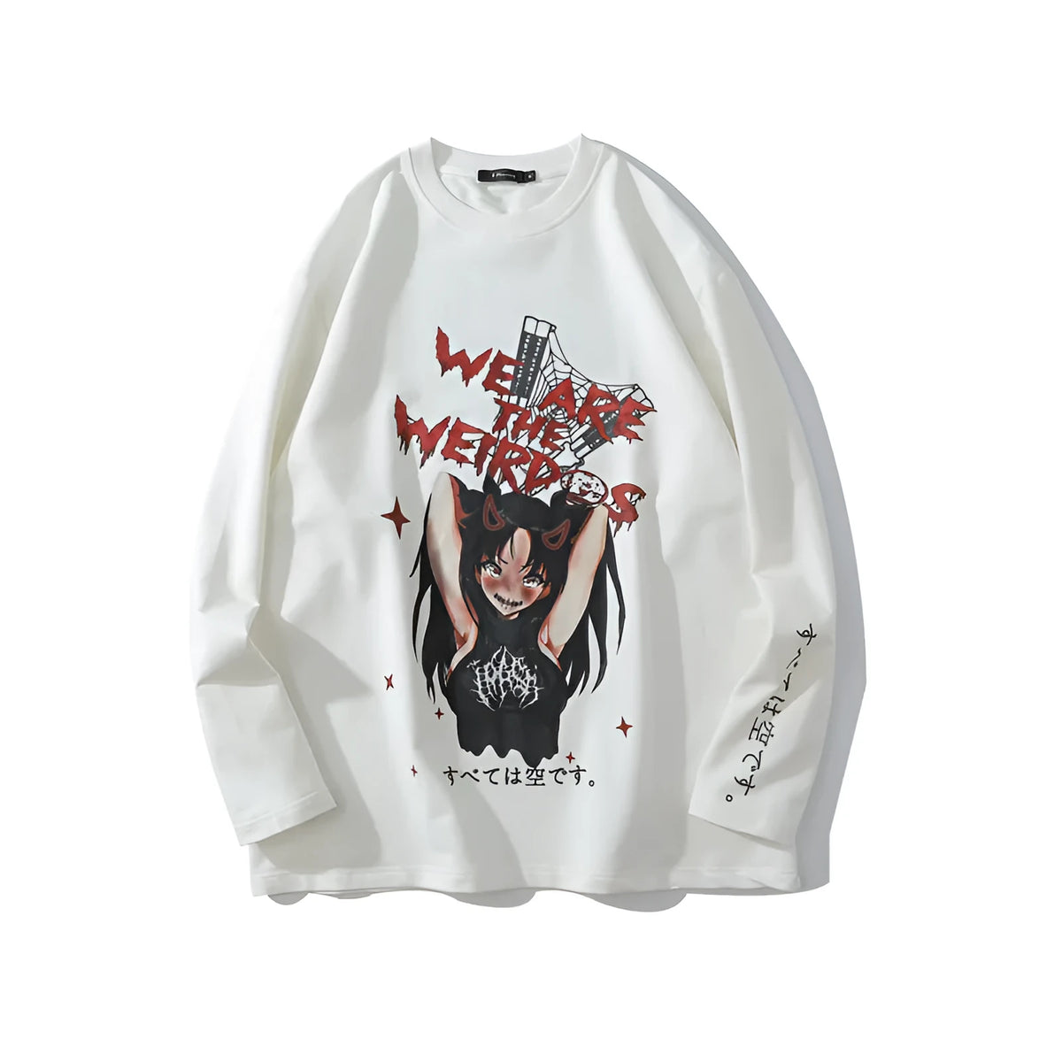Anime street collar hoodie long sleeve round neck pullover black white hip hop streetwear