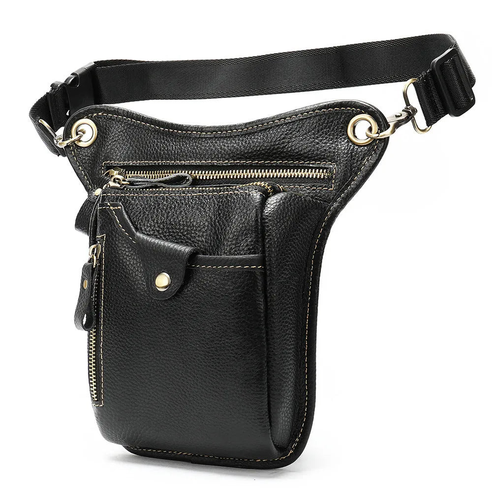 Men's brown crazy horse leather retro satchel bag with antique metal hardware