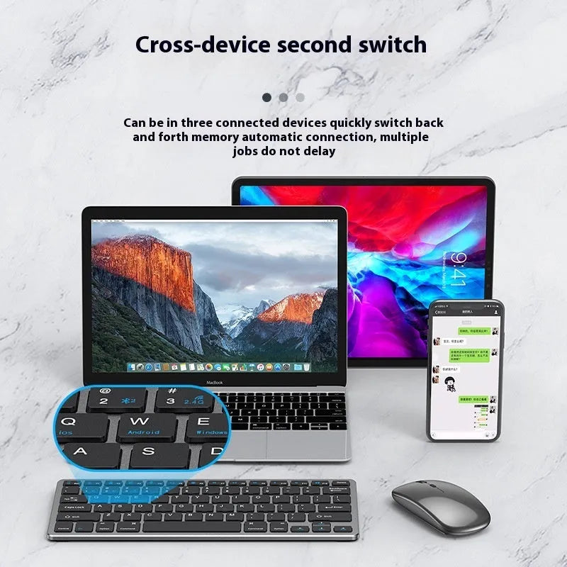Ultra-thin wireless keyboard and mouse suit in black, gun colour, or silver with rechargeable design and included accessories