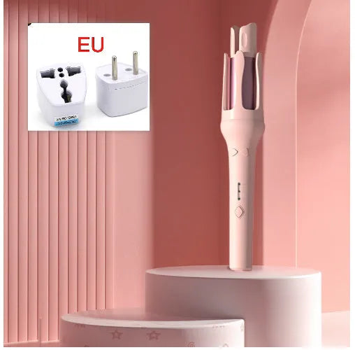 White and pink automatic hair curler with 32mm barrel and corded power supply