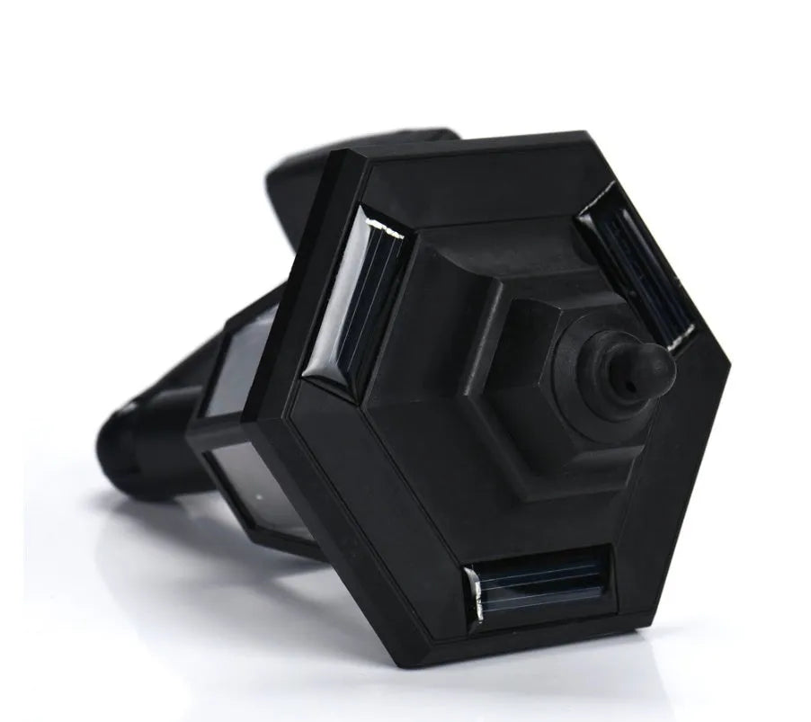 Black hexagonal solar wall lamp for outdoor garden lighting with automatic light sensor
