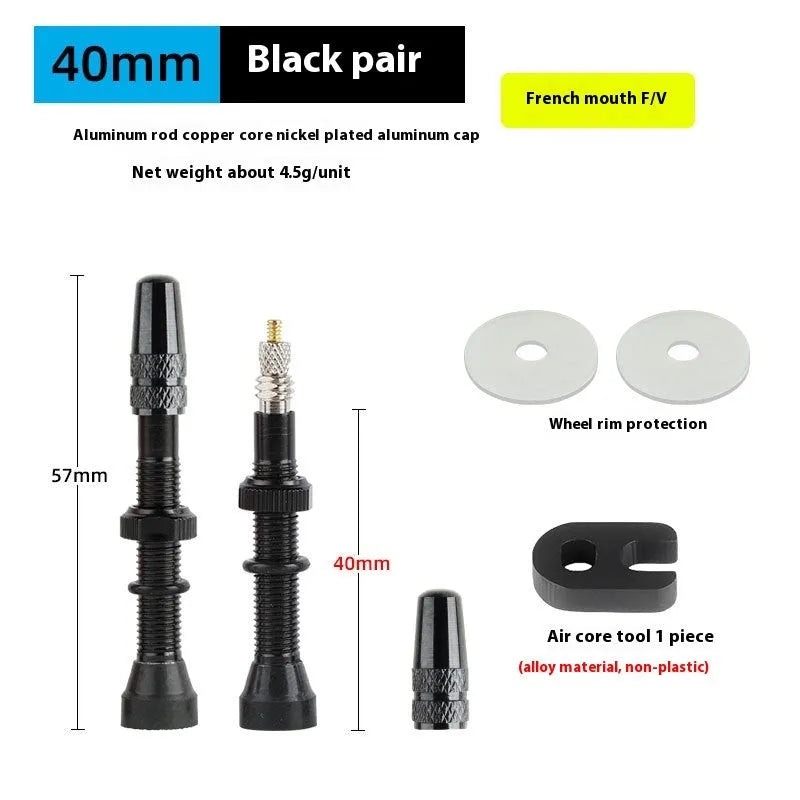 Bicycle vacuum inner tube valve core with aluminium cover and copper core in 40mm to 120mm lengths