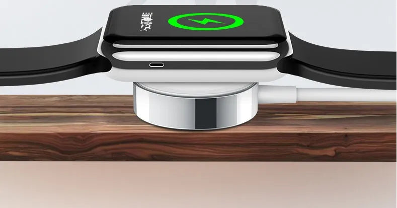 White ABS and stainless steel Apple Watch wireless charger with 1m cable and USB port