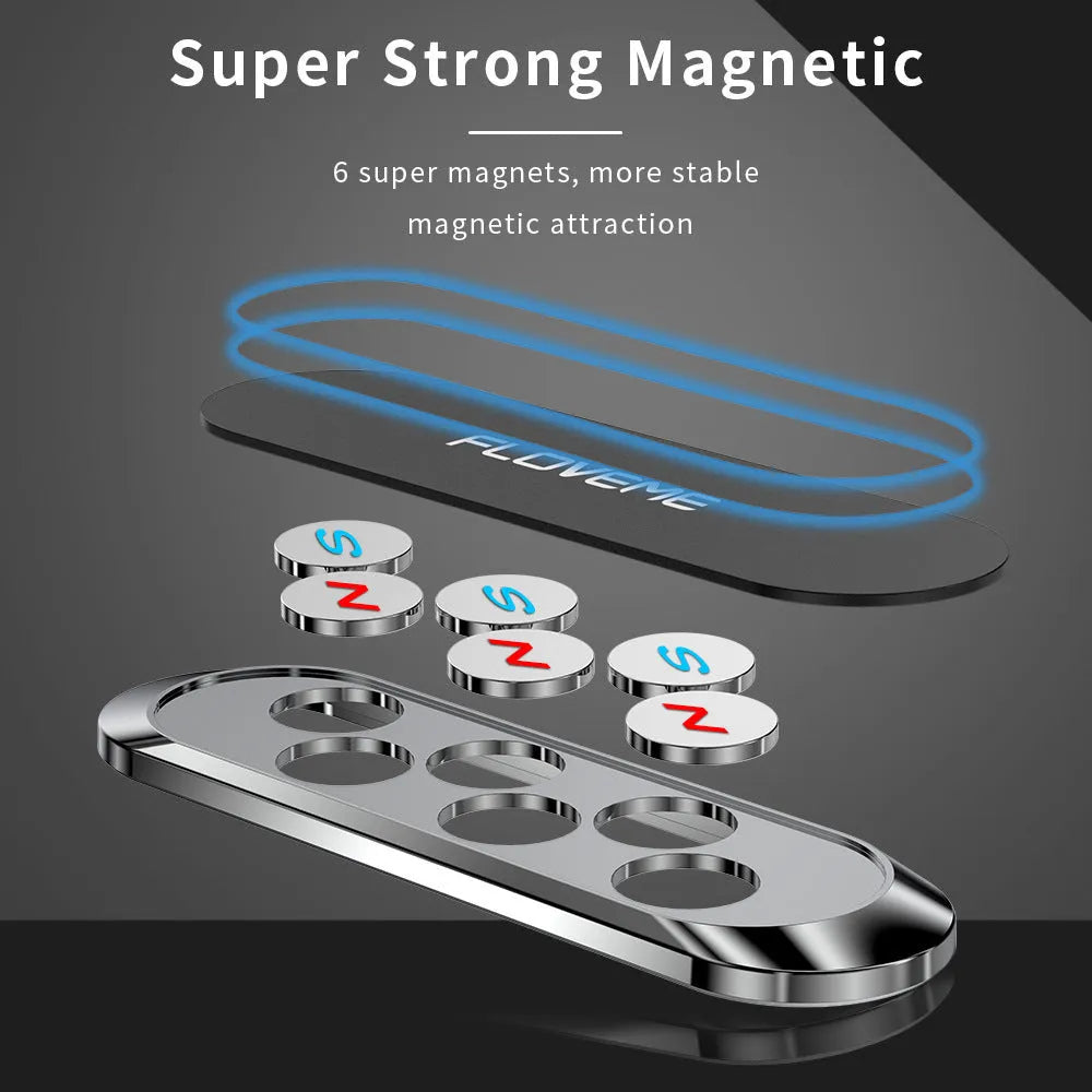 Black magnetic car and home mobile phone holder with square silver iron sheet and no-mark adhesive