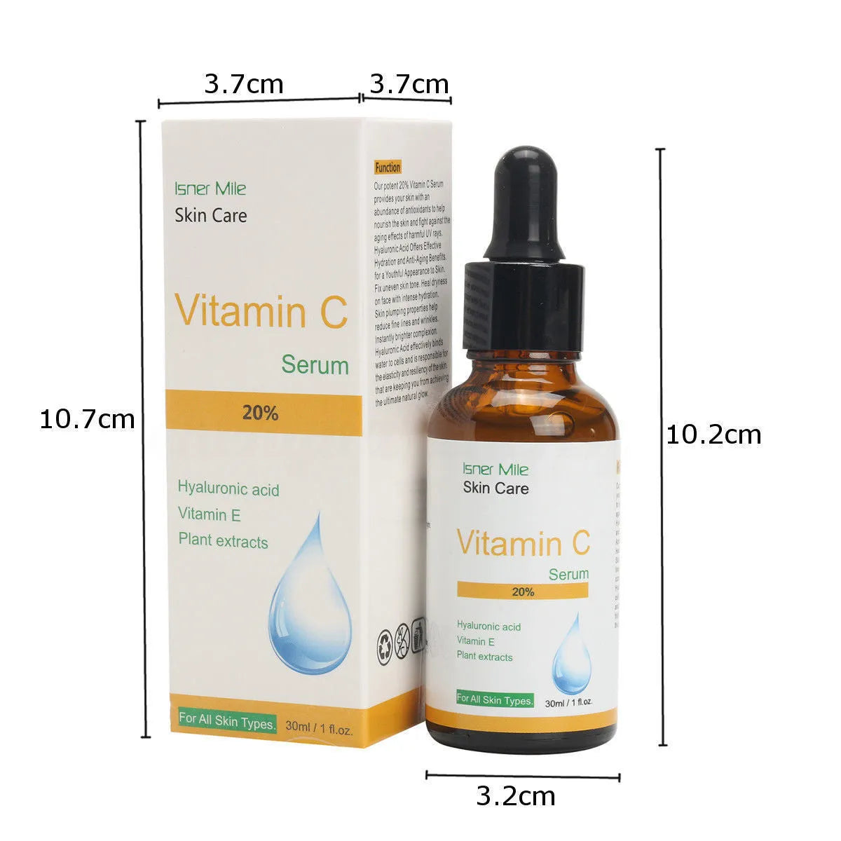 30ml bottle of Vitamin C serum for brightening dull and pigmented skin.